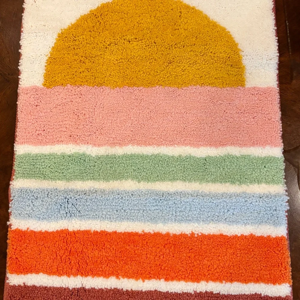 Vibrant Yellow and Pink Bath Mat
